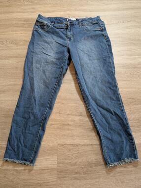 Ava & Alex Womens 14P Blue Stretch Denim Pants Raw Hem Straight Leg Jeans